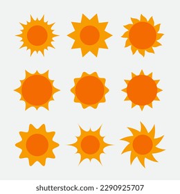 Vector set of suns. Set of symbols of the sun.