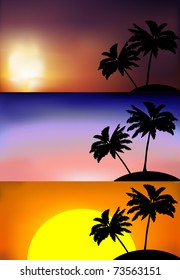 vector set of sunsets on a beach