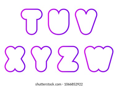 vector set of super bold capital rounded font, letter T, U, V, W, X, Y, Z