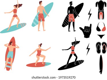 vector set of surfer silhouette