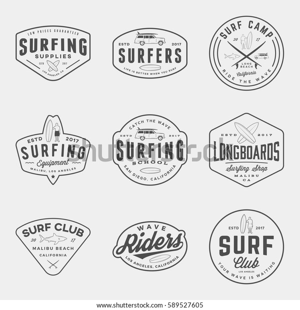 vector set of surfing logos, emblems\
and design elements.  surf logotype templates and\
badges
