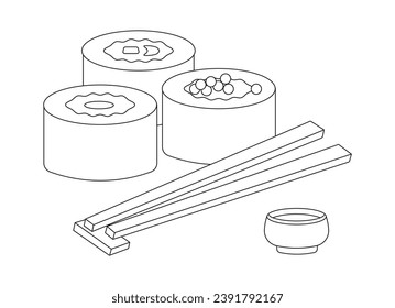 
Vector set of sushi with chopsticks. Isolated image on a white background. EPS10