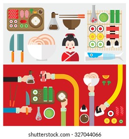 vector set sushi food japan symbol hand and arm