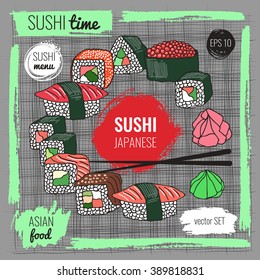 Vector set of sushi. Hand-drawn illustration EPS10