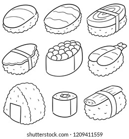 vector set of sushi (rice with raw fish)