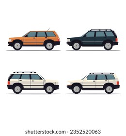 Vector set of SUV car icons isolated on a bright white background
