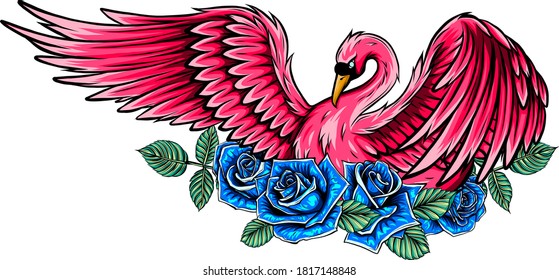 Vector Set of Swan and Roses. vector