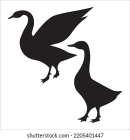 Vector Set Of Swan Silhouettes Illustration Isolated On White Background