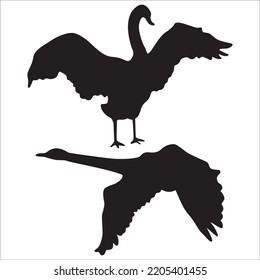 Vektorset von Swan-Silhouetten-Illustration einzeln auf weißem Hintergrund