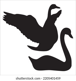 Vector Set Of Swan Silhouettes Illustration Isolated On White Background