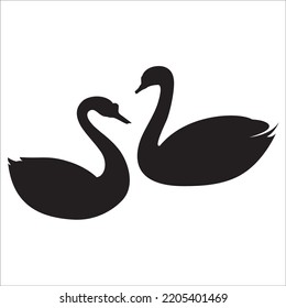 Vector Set Of Swan Silhouettes Illustration Isolated On White Background