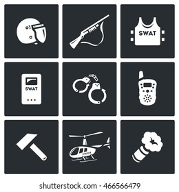 Vector Set Of SWAT Police Icons. Rapid Response Special Forces.