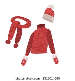 vector set with a sweater, hat, scarf, mitts