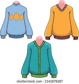 vector set of sweaters in many colors and types