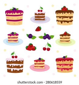  vector set with sweet cakes and berries