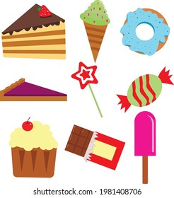 Vector set of sweet food