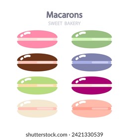 Vector set of sweet French macaroon desserts.