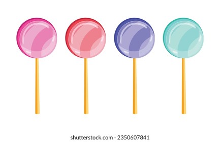 Vector set of sweet lollipop candies. sweet hard candies on stick.