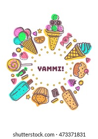 vector set with sweets and candy dessert cupcake elements shop sketch