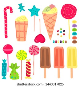 Vector set of sweets on a white background. Elements for holiday