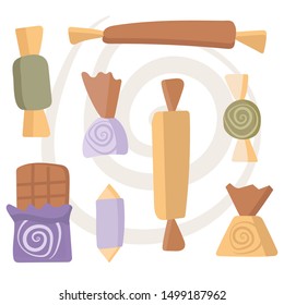 Vector set of sweets in wrappers.