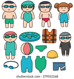 vector set of swimmer and swimming accessories