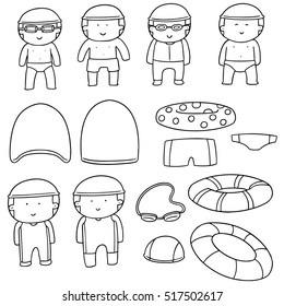 vector set of swimmer and swimming accessories