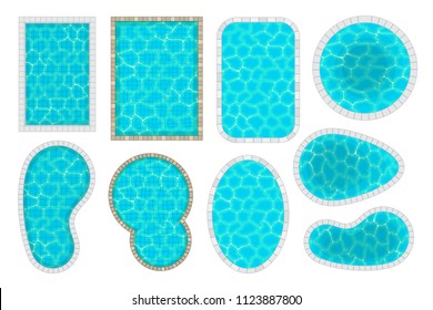 Vector set. Swimming pools of different shapes. Top view.