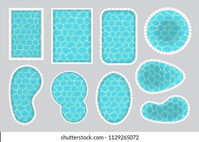 Vector set. Swimming pools of different shapes. Top view.