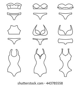 Vector set of swimsuit. Vector line icons
