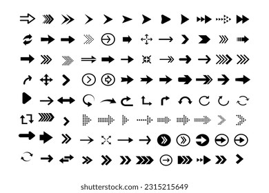 Vector set of swipe arrows black icons. Big collection arrows. arrow icon. black vector arrows.	