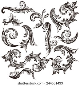 Vector set of swirl elements for design. Calligraphic vector