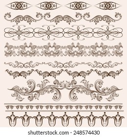 Vector set of swirl elements for design. Calligraphic vector