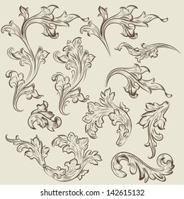 Vector set of swirl vintage ornaments for design