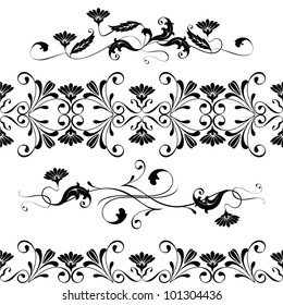 Vector set swirling decorative floral elements ornament. Wedding, lace, border seamless pattern