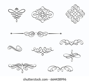 Vector set of swirling flourishes decorative floral elements