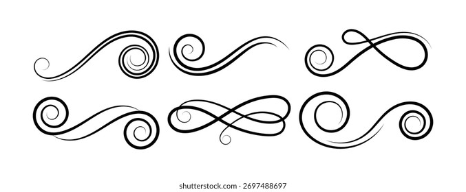Vector Set Of Swirls On Black Colour