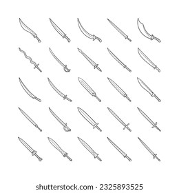 vector set of sword illustration isolated on white background.