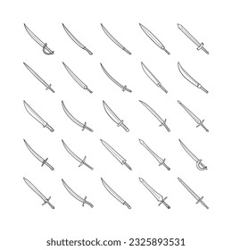 vector set of sword illustration isolated on white background.