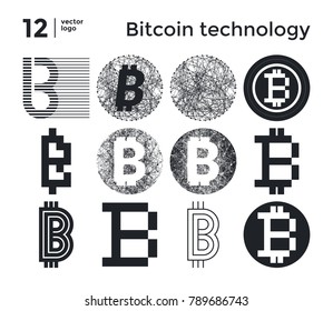 Vector set symbol of bitcoin. Virtual money, Digital currency. Abstract illustration. Blockchain transfers concept
