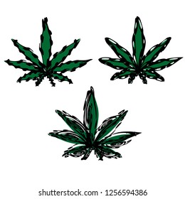 vector set of symbols icons isolated green plants hemp cannabis marijuana leaves art brushes