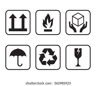vector set of symbols for packaging of cardboard boxes