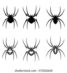 Vector set of symbols. Spiders on the white background. Icon black and grey