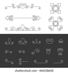 Vector set of symmetry ornate calligraphic vintage elements, Flourishes, ornament, border, divider, page decoration.Design for invitation, poster, greeting card, banner, badges, logotype