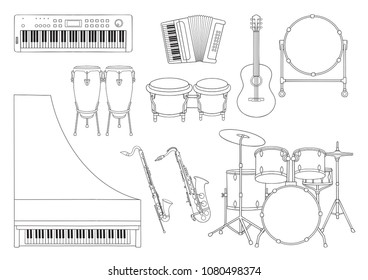 Vector set of Symphony Orchestra musical instruments.