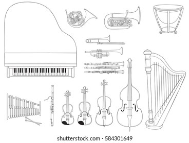 Vector Set Of Symphony Orchestra Musical Instruments