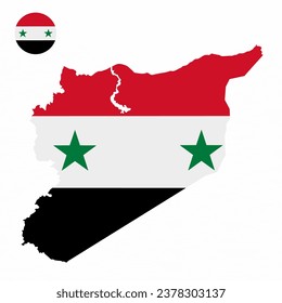 Vector set of Syria high detailed map flag and national flag round badge isolated on white background.