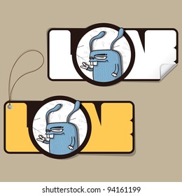 Vector set of tag and sticker with cartoon rabbit.