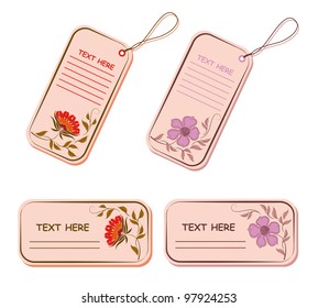 Vector set of tags and business card with flowers.