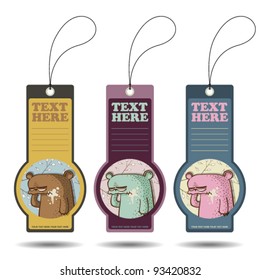 Vector set of tags with cartoon bear.